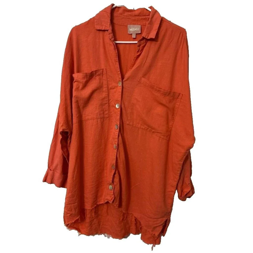 Show me your Mumu Button Down Long Sleeve Women Small Salmon Oversized Blouse